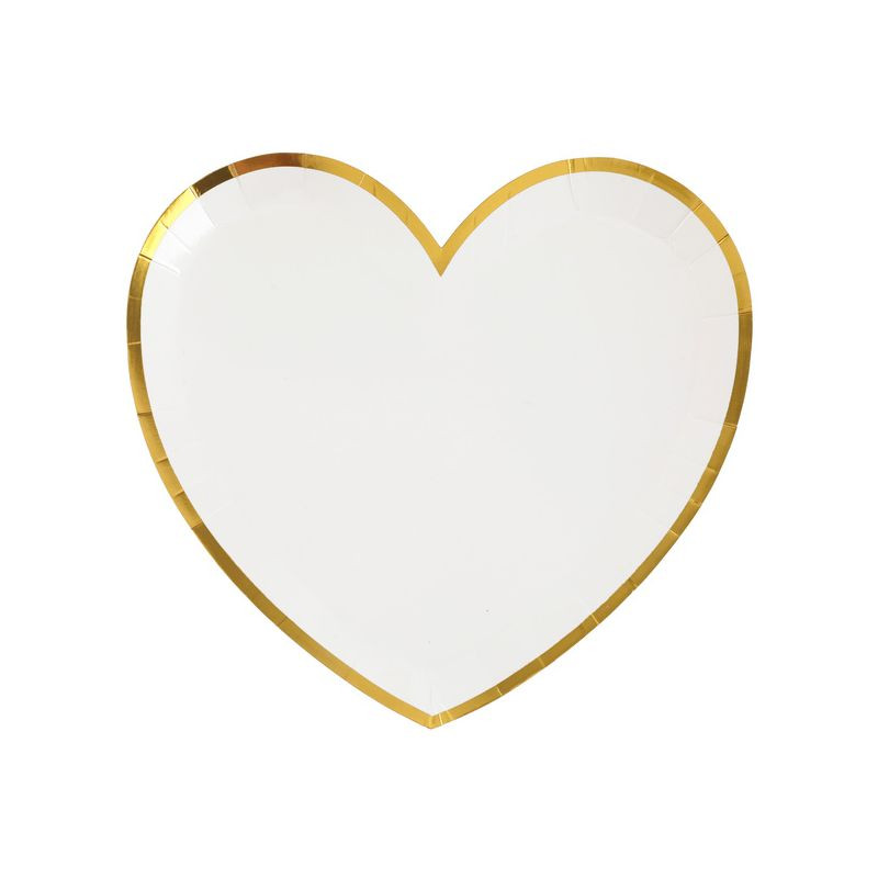 Assiette forme coeur blanche liseré doré x10
