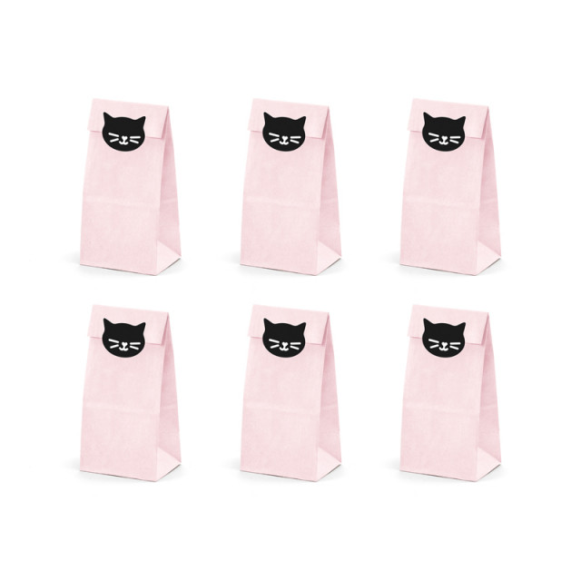 6 sachets anniversaire chat rose + stickers
