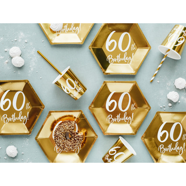 Assiettes anniversaire 60 ans dorées - assiettes carton jetables