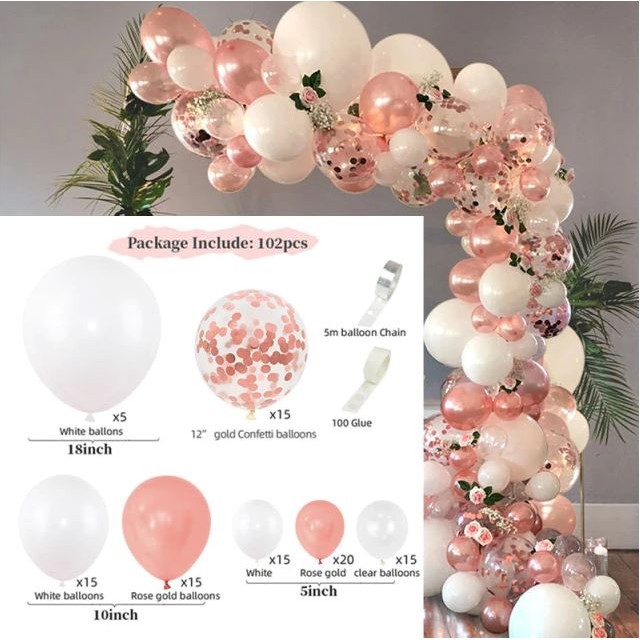 Kit Arche Ballon Rose Poudré, Blanc et Or – La Boite à Dragées