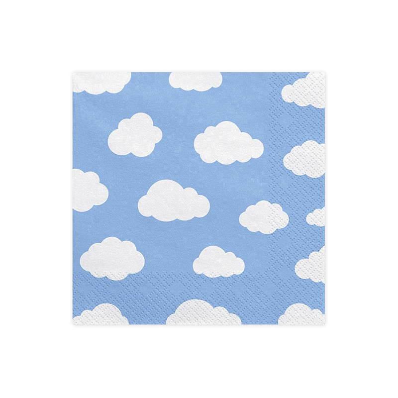 20 serviettes bleus nuages blancs