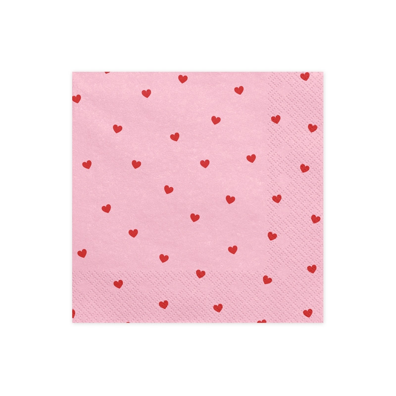 Lot de 20 serviettes en papier roses et coeur rouges