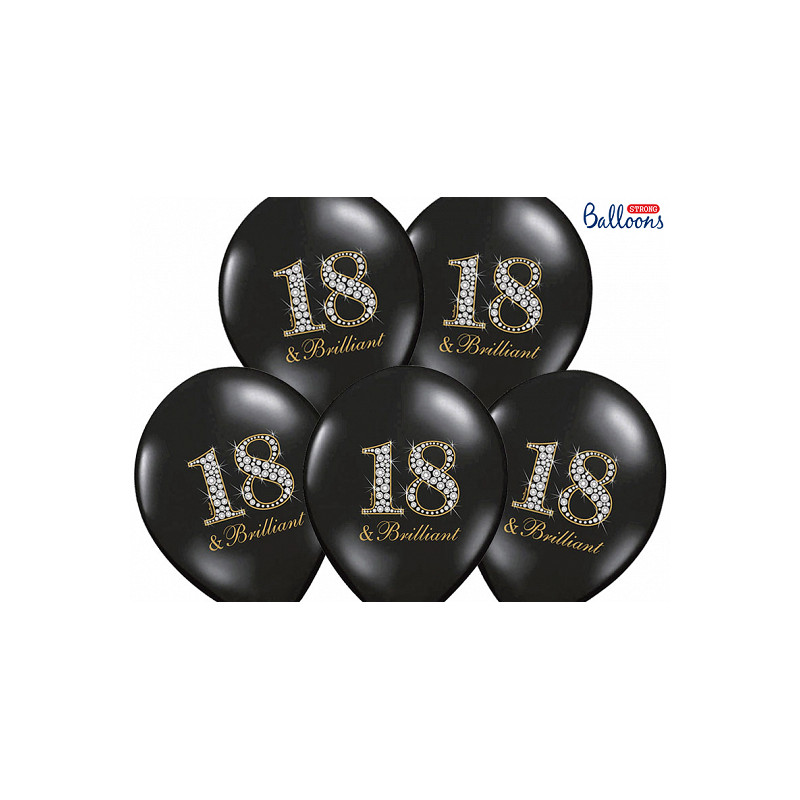 8 Ballons Anniversaire 18 ans Or et Noir - Décoration de fête 